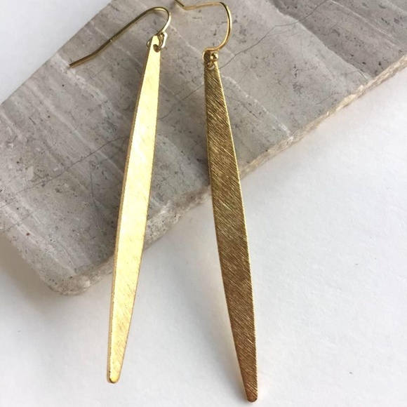 14K gold/sterling silver brushed bar Earrings ~NWT - Picture 2 of 3